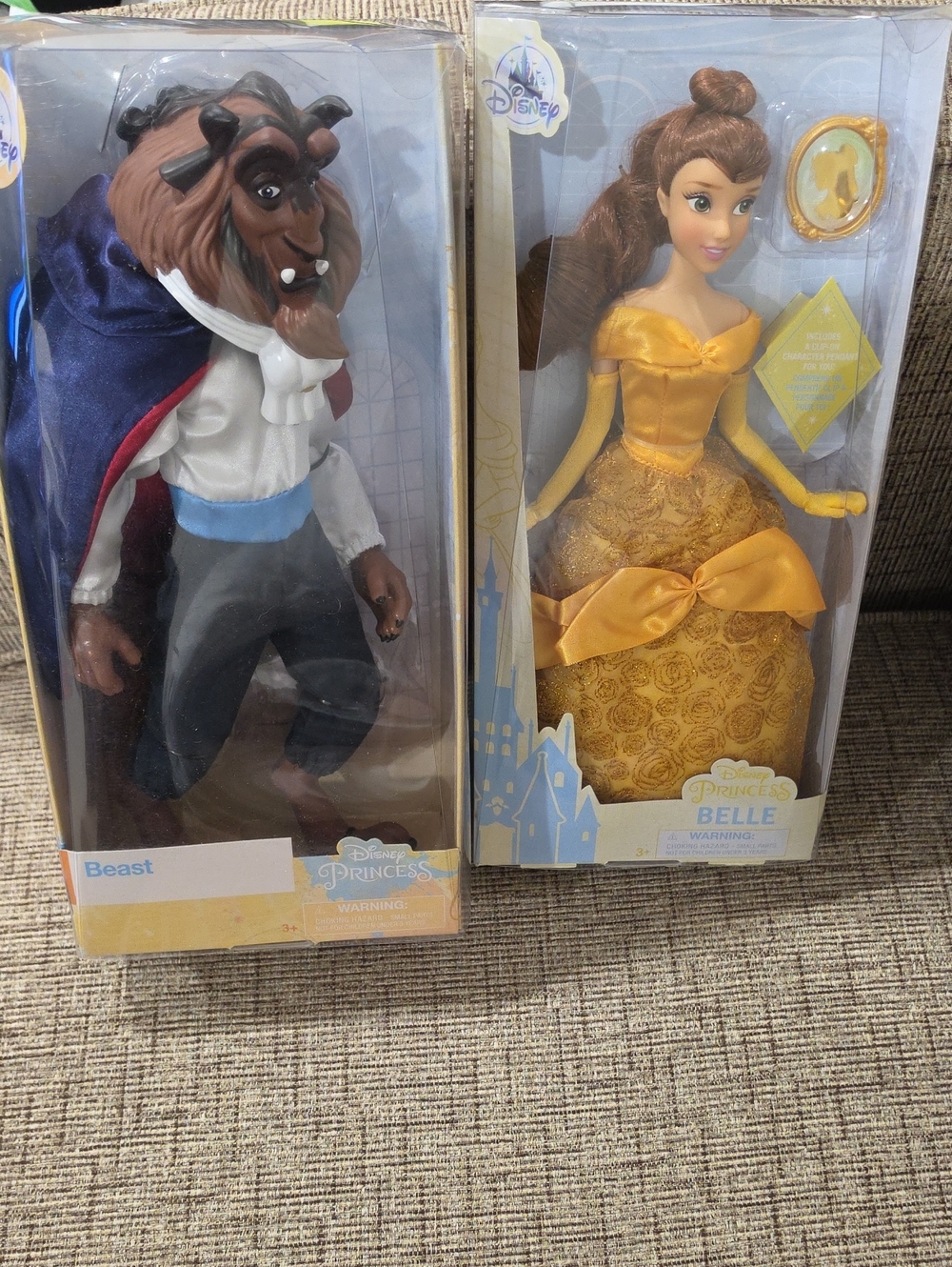 Disney Belle & Beast Dolls Set — Yellow Gown Belle, Blue-Accented Beast